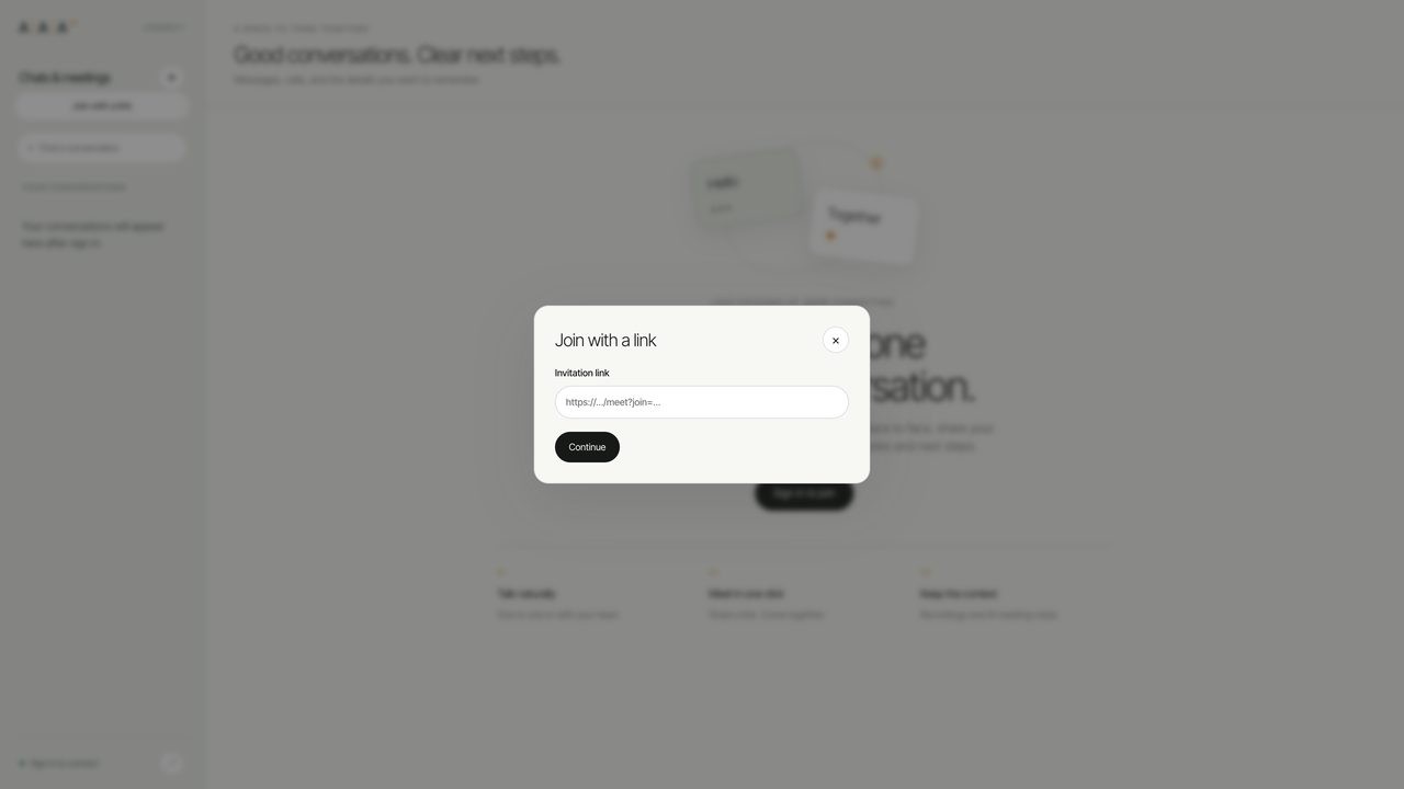 Zanqira Meet join-with-link dialog