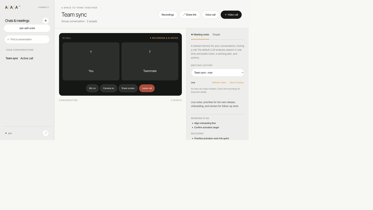 Zanqira Meet in-call view with live AI notes sidebar